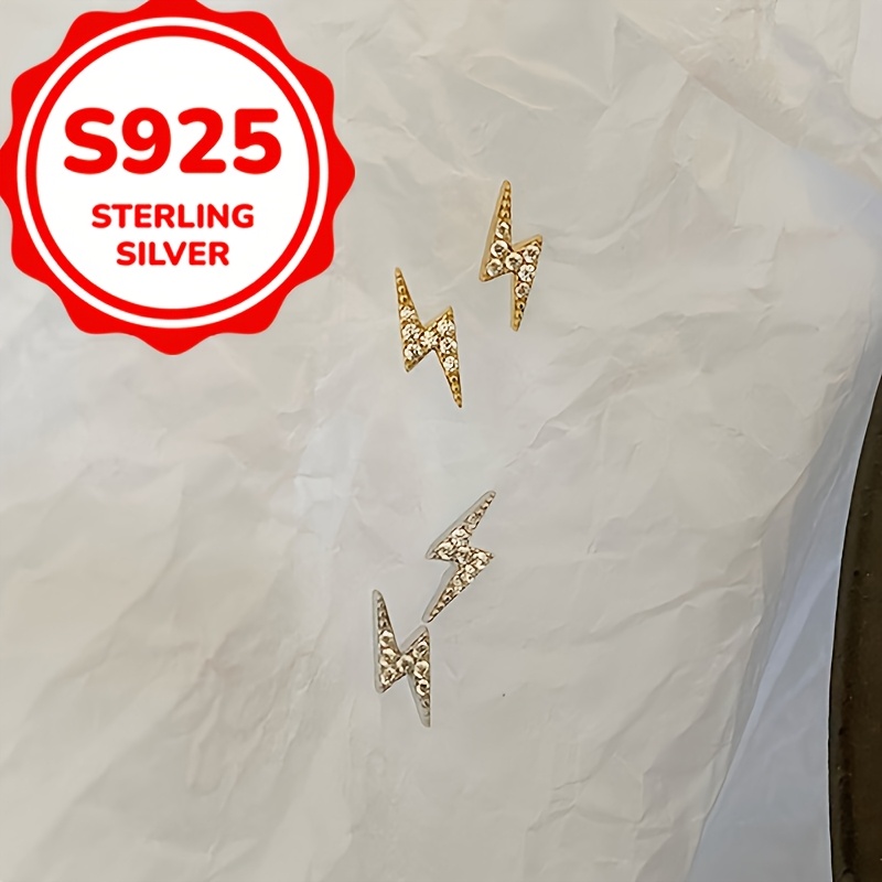 Tiny Lightning Zirconia 925 Silver Stud Earrings
